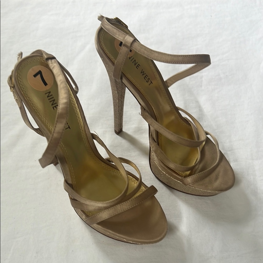 Nine West Tan Strappy Stiletto Heels with Stiletto
